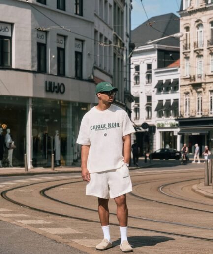 KNITTED TEE - ECRU/GREEN