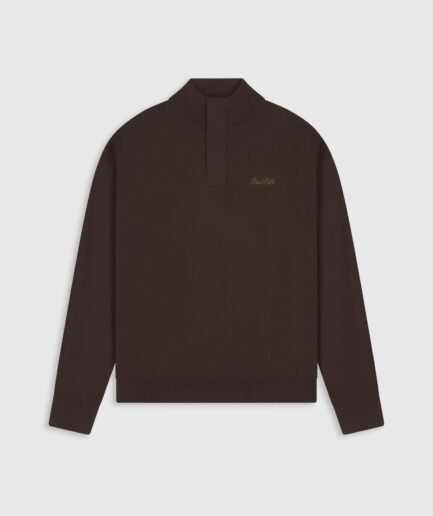 PURE PATH FLAT KNIT HIDDEN HALF-ZIP SWEATER DARK BROWN 26030807