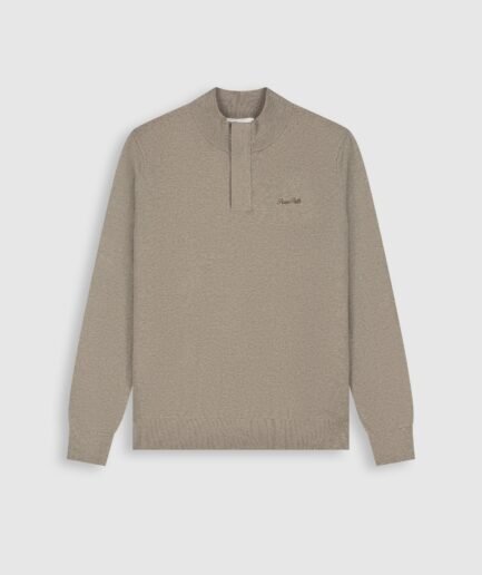PURE PATH FLAT KNIT HIDDEN HALF-ZIP SWEATER TAUPE MELANGE 26030807