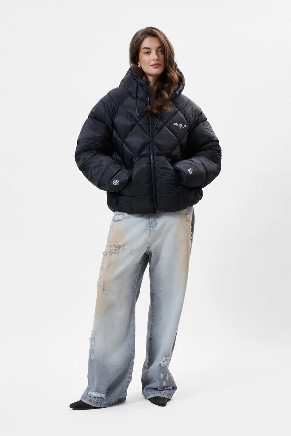 EQUALITÉ DIAMOND PUFFER JACKET BLACK