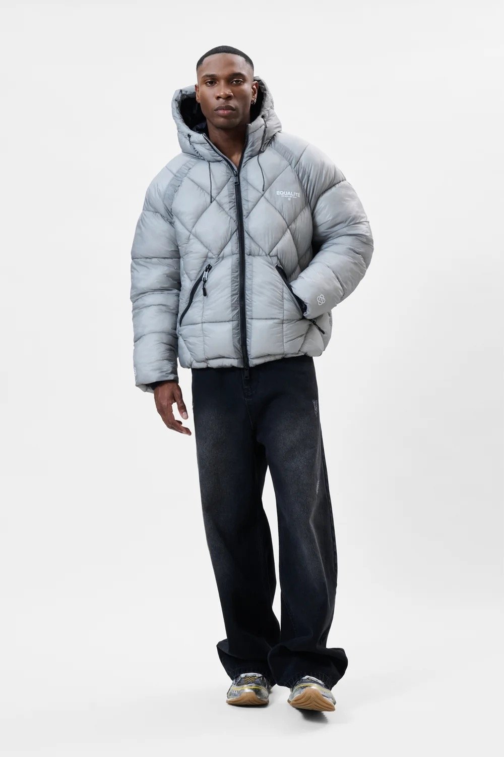 EQUALITÉ DIAMOND PUFFER JACKET GREY