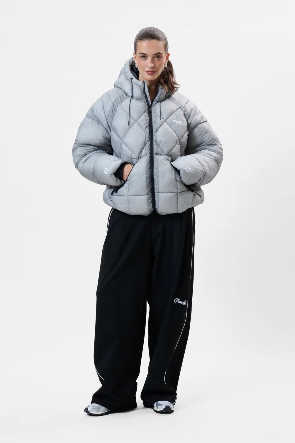 EQUALITÉ DIAMOND PUFFER JACKET GREY