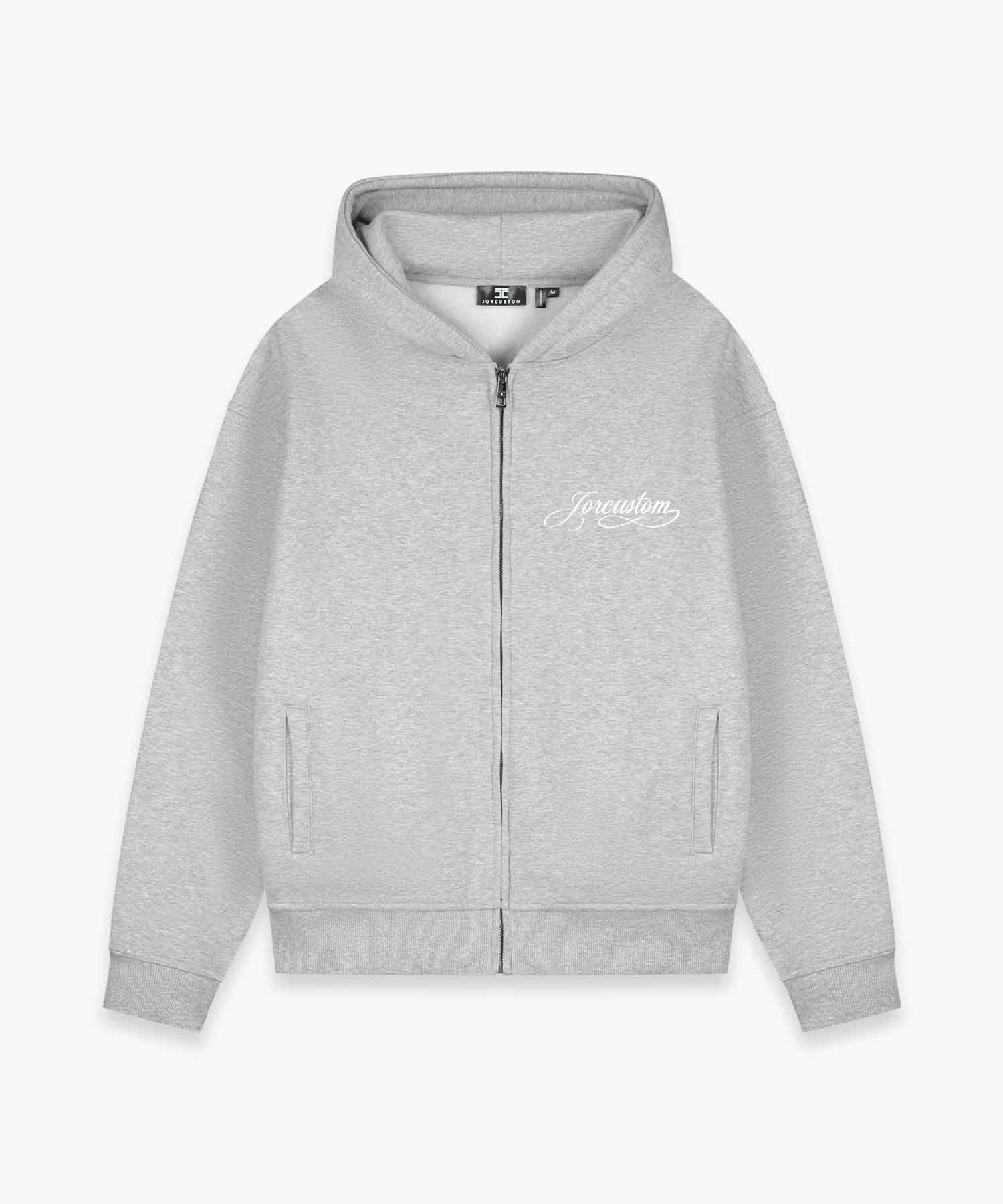 JORCUSTOM RACEAGAINSTNATURE FLEECE ZIPPED HOODIE GREYMELANGE