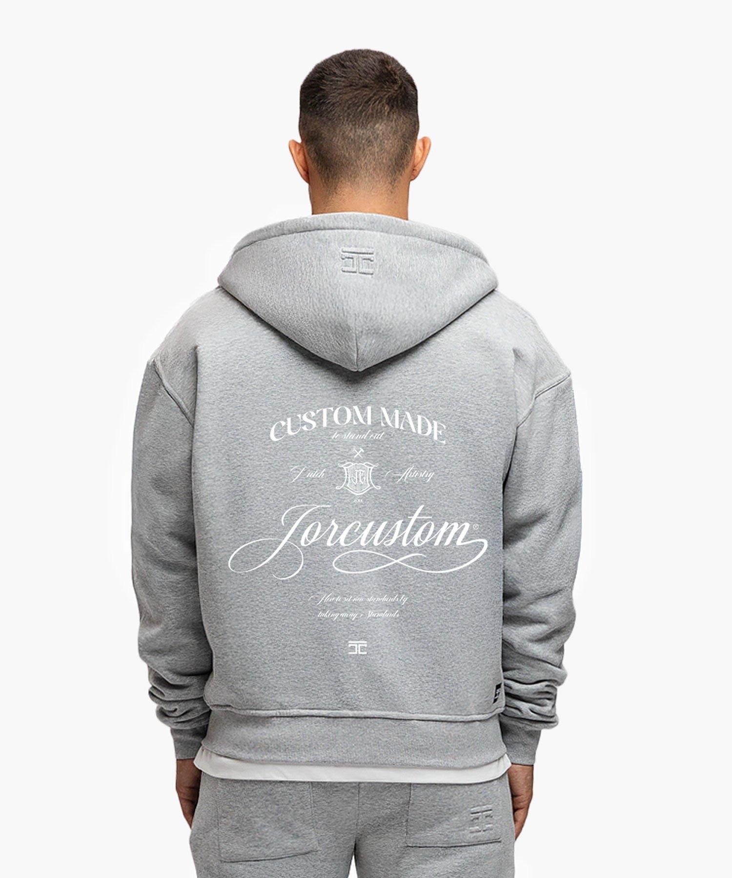 JORCUSTOM RACEAGAINSTNATURE FLEECE ZIPPED HOODIE GREYMELANGE