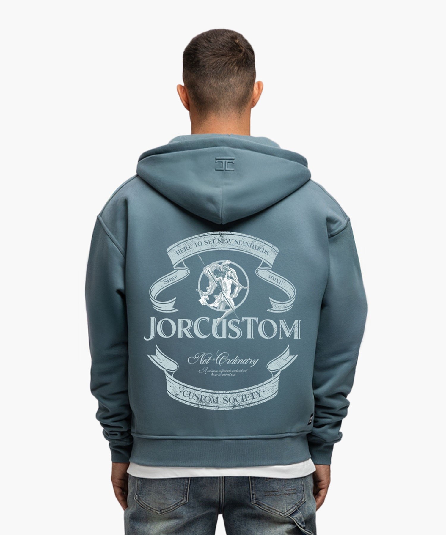 JORCUSTOM RIBBON FLEECE ZIPPED HOODIE OCEANBLUE