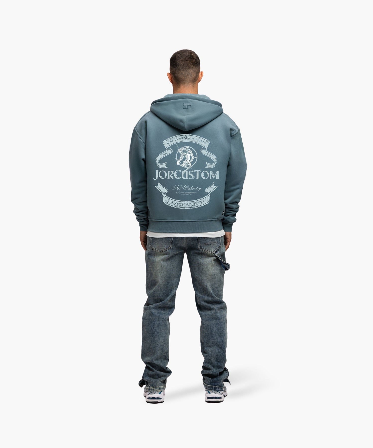 JORCUSTOM RIBBON FLEECE ZIPPED HOODIE OCEANBLUE