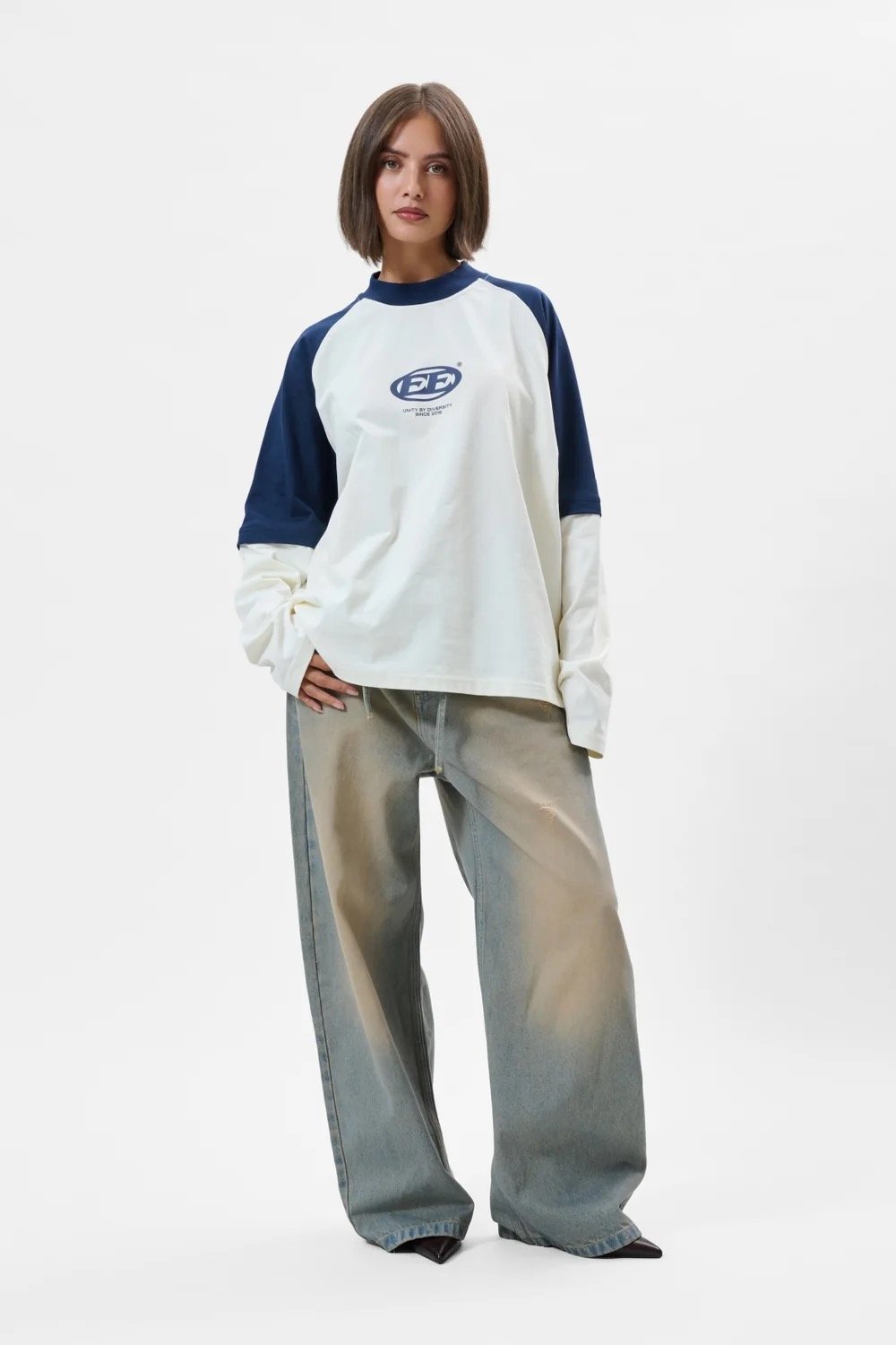 EQUALITÉ DANTE DOUBLE LAYER LONGSLEEVE TEE OFF-WHITE & NAVY