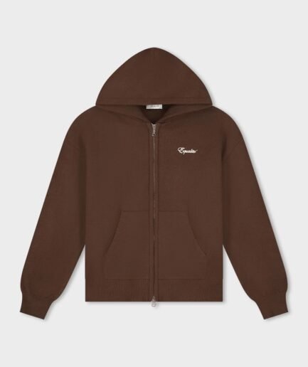 EQUALITÉ: FLUFFY KNIT FULL ZIP HOODIE BROWN