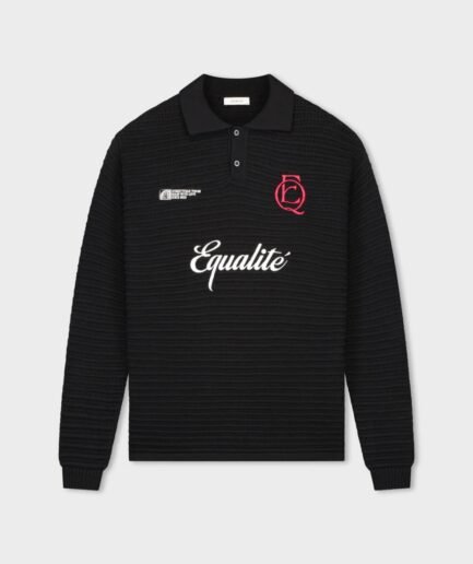EQUALITÉ: HERITAGE RIB KNIT POLO BLACK