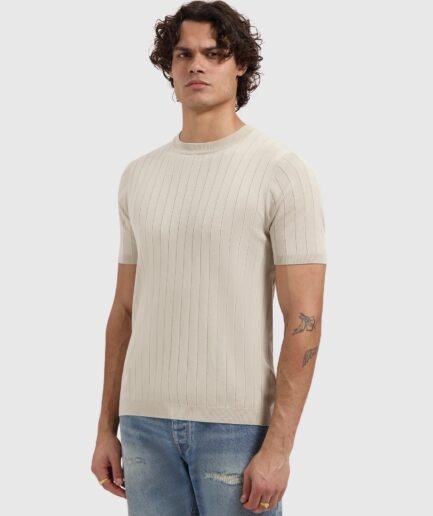 PURE PATH DROP-NEEDLE KNIT T-SHIRT 26010808 SAND