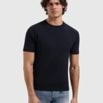 PURE PATH DROP-NEEDLE KNIT T-SHIRT 26010808 DARK NAVY