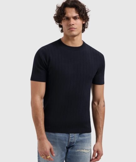 PURE PATH DROP-NEEDLE KNIT T-SHIRT 26010808 DARK NAVY