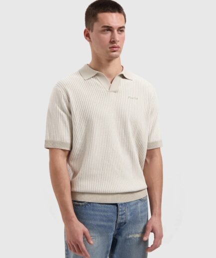 PURE PATH LADDER STITCH KNIT POLO 26010807 SAND