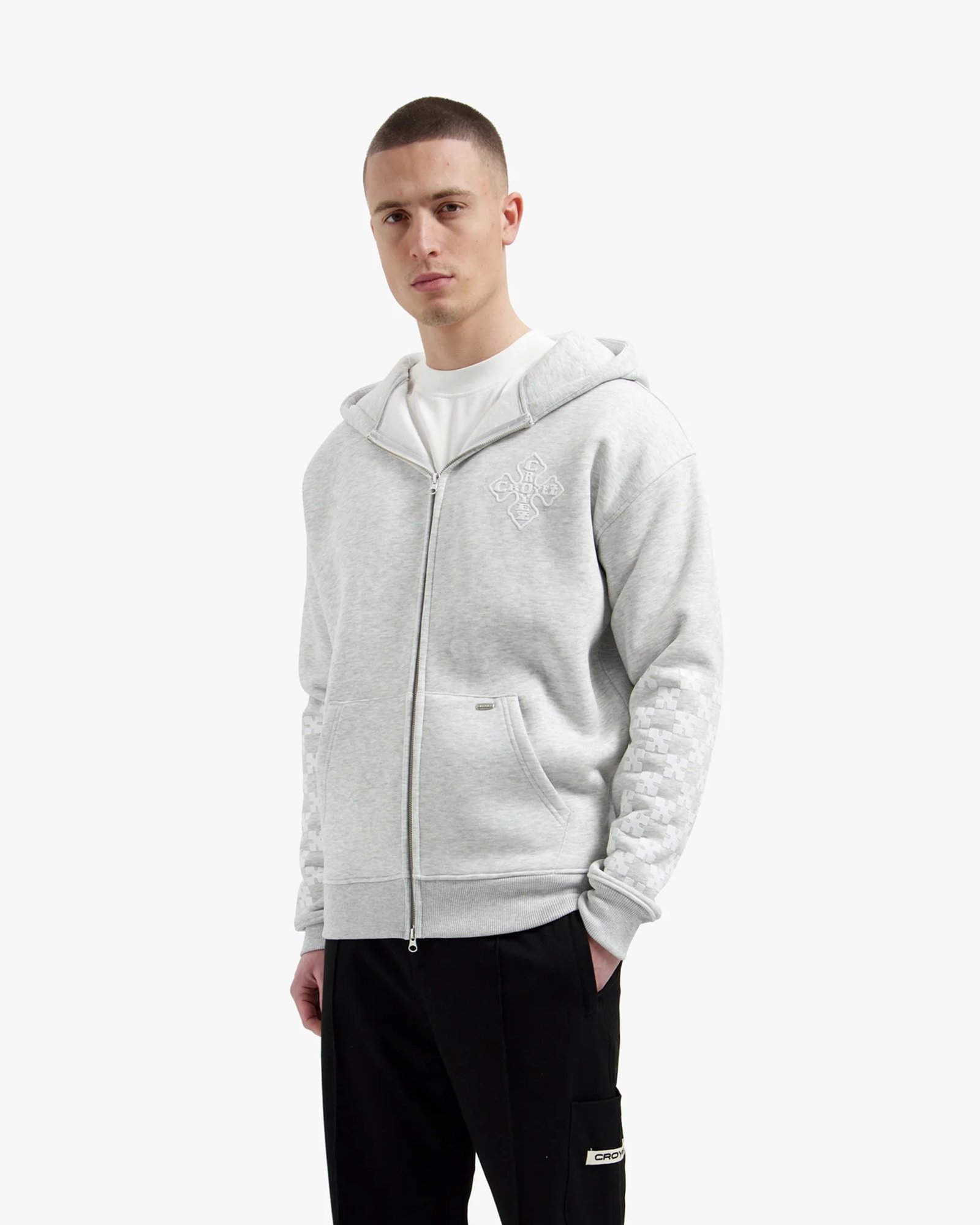 Croyez Cross Zip Hoodie | Grey Melange