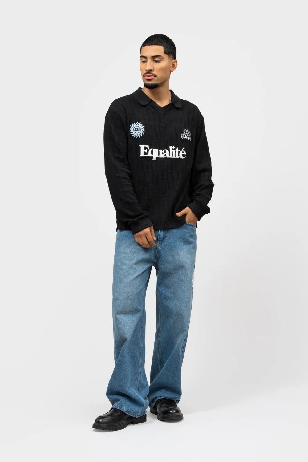 EQUALITÉ ASH KNIT LONGSLEEVE POLO BLACK