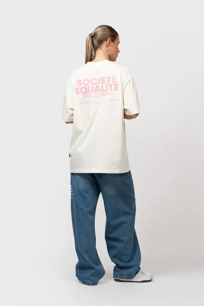 EQUALITÉ SOCIETÉ 2.0 OVERSIZED TEE OFF-WHITE & PINK