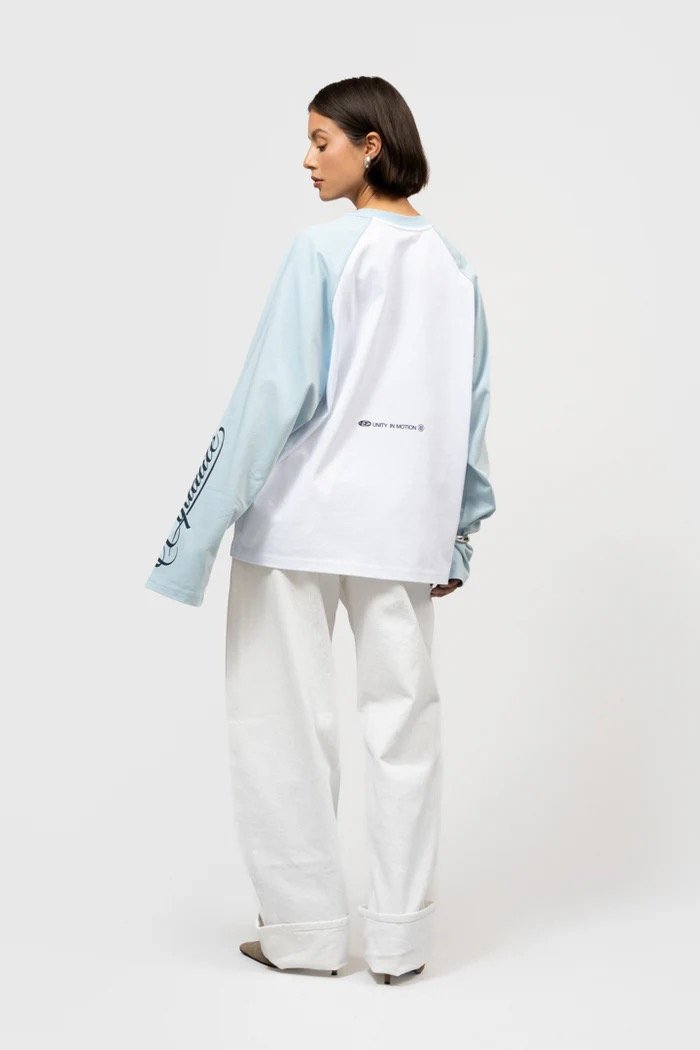 EQUALITÉ JETT RAGLAN LONGSLEEVE TEE WHITE & LIGHT BLUE