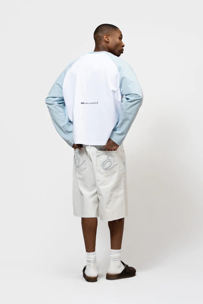 EQUALITÉ JETT RAGLAN LONGSLEEVE TEE WHITE & LIGHT BLUE