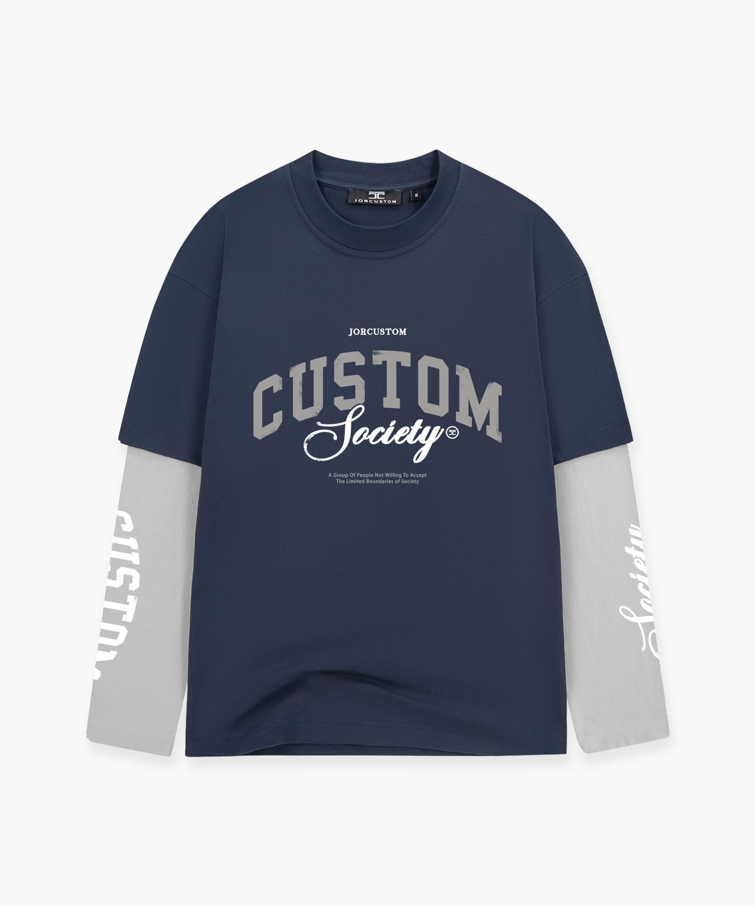 JORCUSTOM CUSTOMSOCIETY DOUBLE LAYERED LONGSLEEVE T-SHIRT MIDNIGHTBLUE-LIGHTGREY