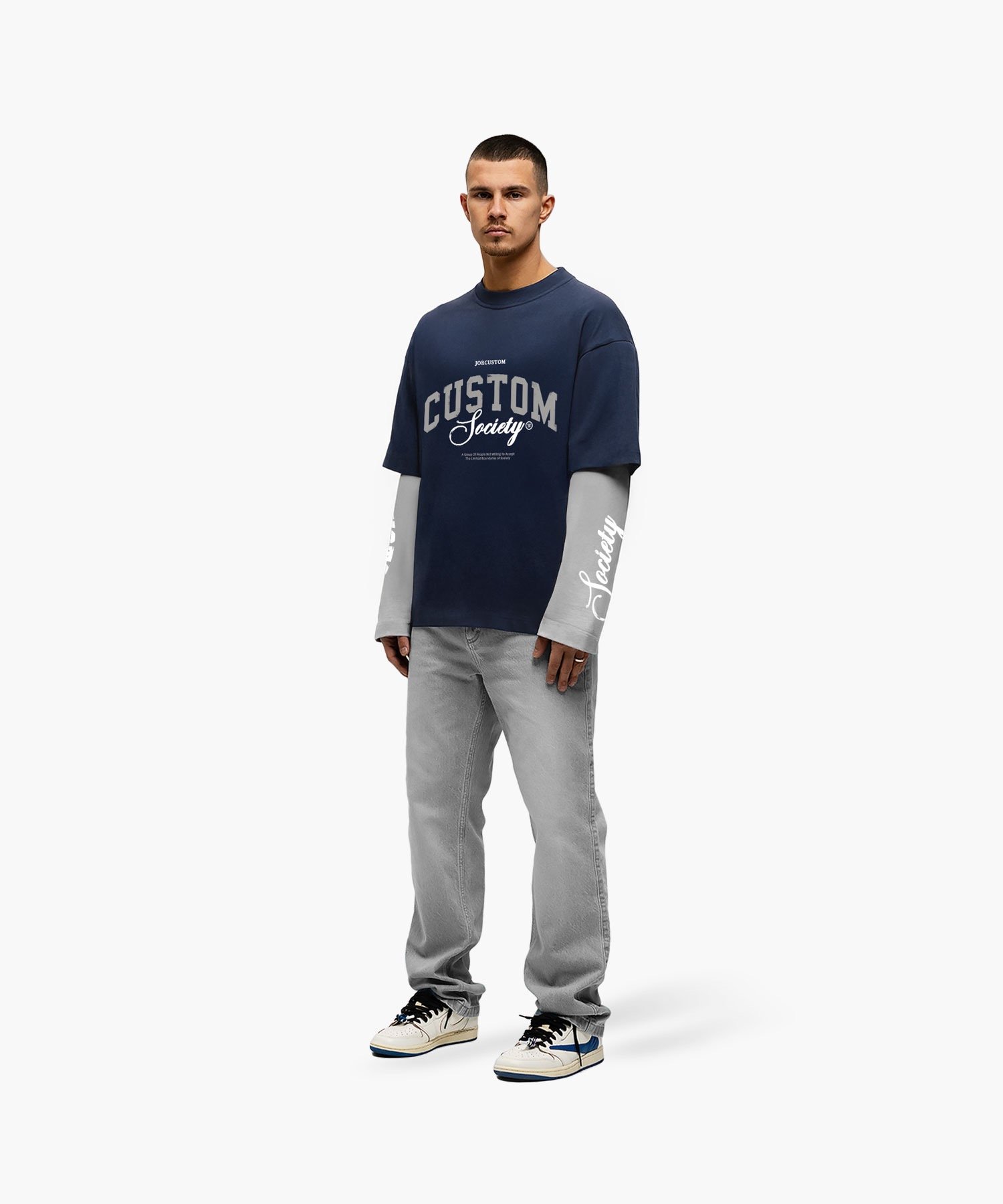 JORCUSTOM CUSTOMSOCIETY DOUBLE LAYERED LONGSLEEVE T-SHIRT MIDNIGHTBLUE-LIGHTGREY