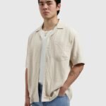 PURE PATH SQUARES EMBROIDERY SHORTSLEEVE SHIRT SAND 26010219