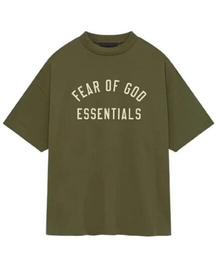FEAR OF GOD ESSENTIALS JERSEY CREWNECK T-SHIRT - MILITARY