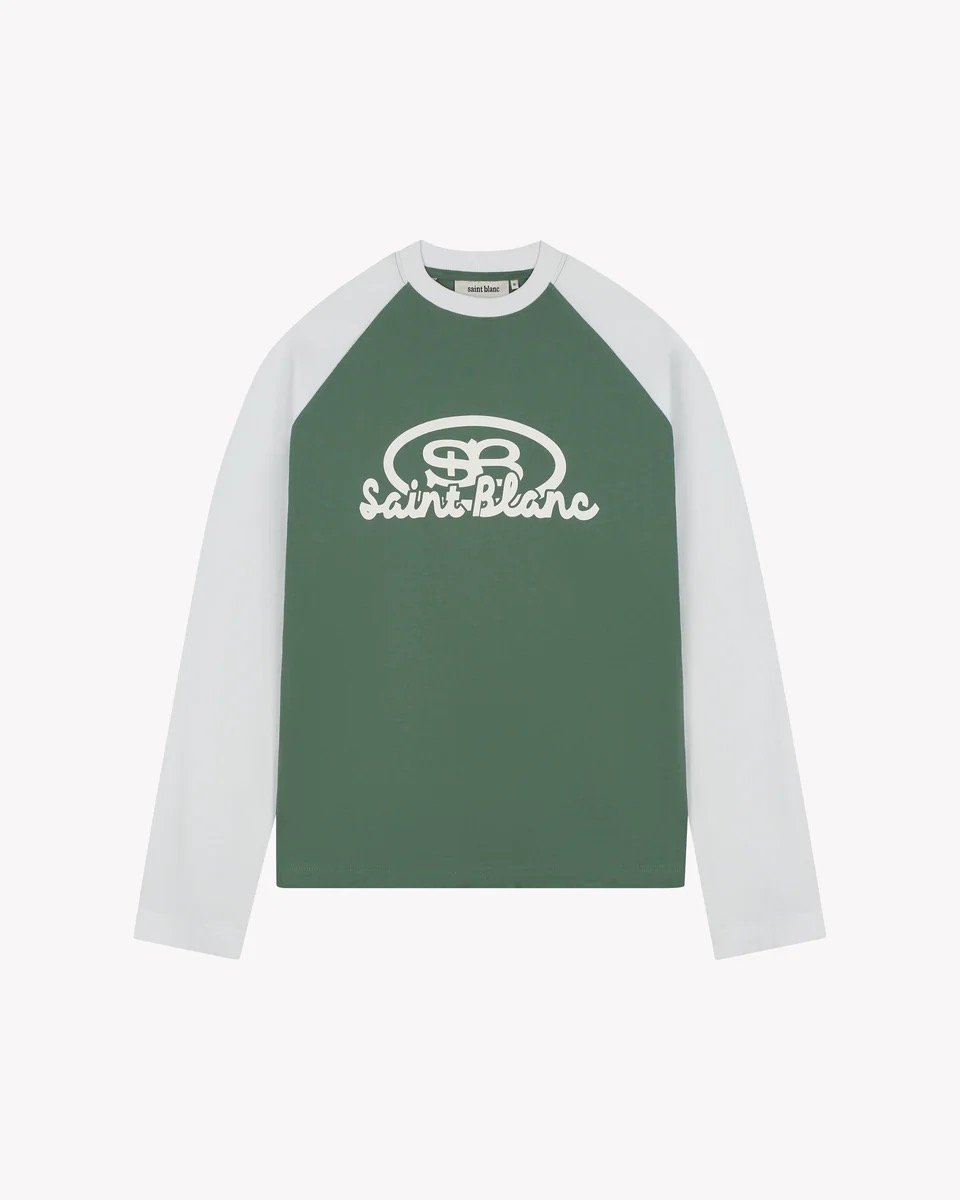 SAINT BLANC BLEND LOGO RAGLAN LONGSHIRT GREEN/WHITE