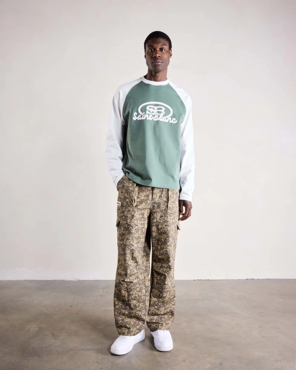 SAINT BLANC BLEND LOGO RAGLAN LONGSHIRT GREEN/WHITE