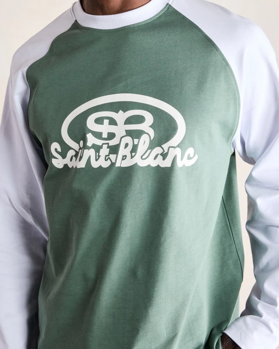SAINT BLANC BLEND LOGO RAGLAN LONGSHIRT GREEN/WHITE