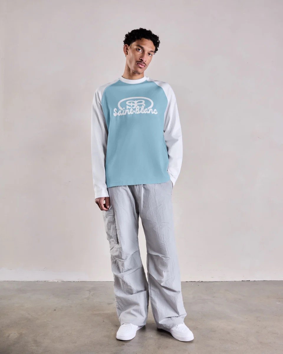 SAINT BLANC BLEND LOGO RAGLAN LONGSHIRT BLUE/WHITE
