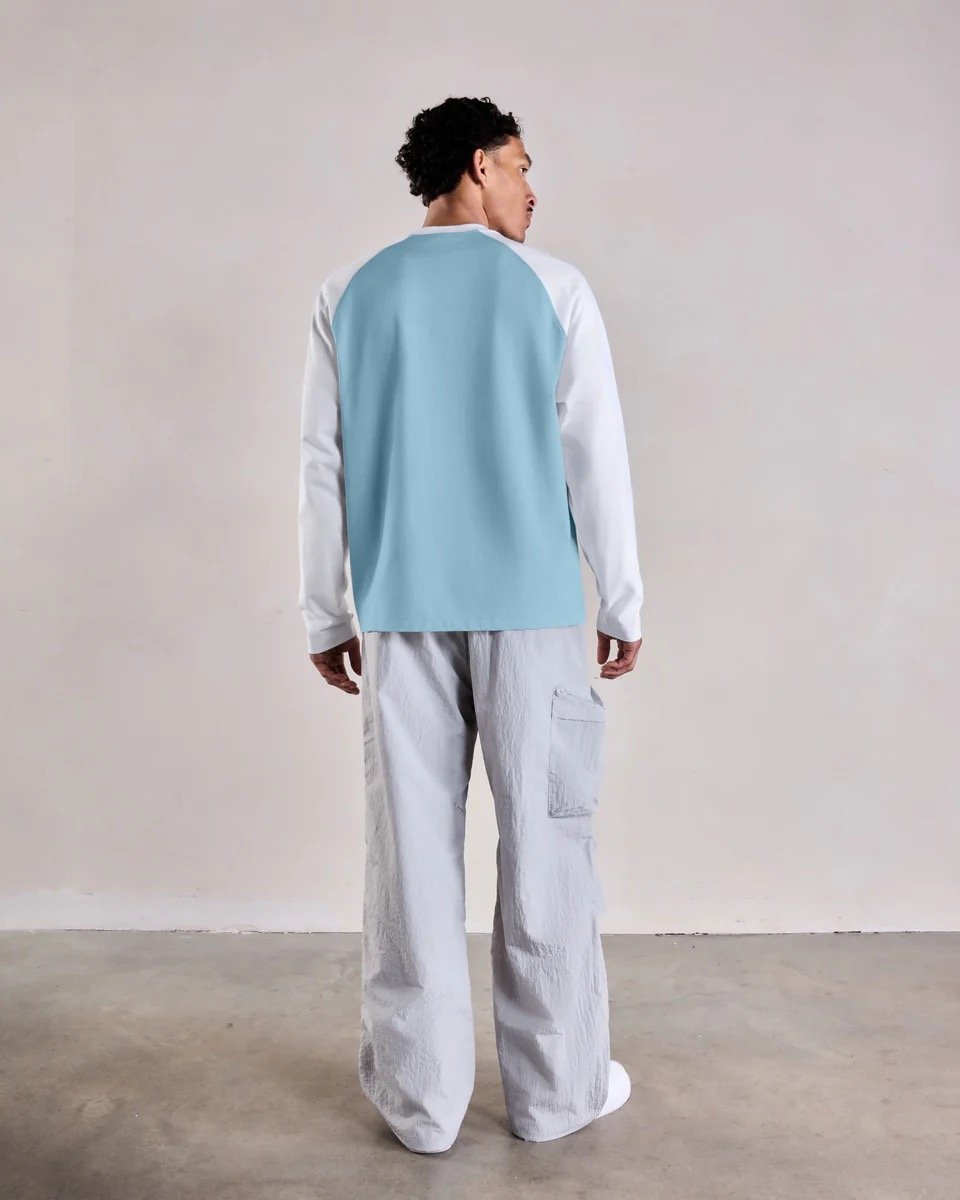 SAINT BLANC BLEND LOGO RAGLAN LONGSHIRT BLUE/WHITE