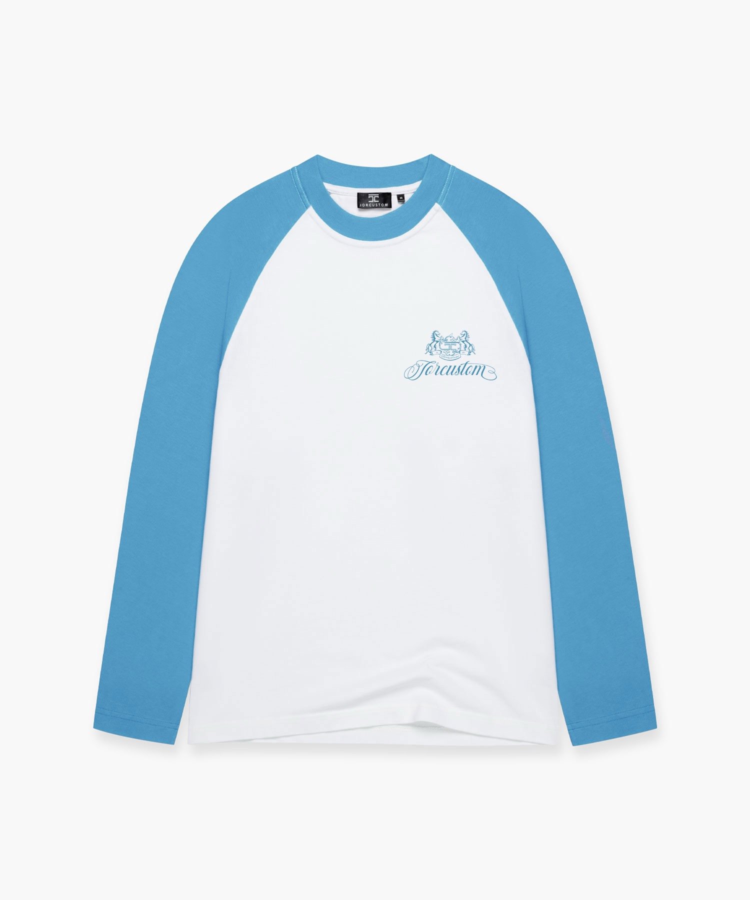 JORCUSTOM HANDSCRIPT2.0 RAGLAN LONGSLEEVE T-SHIRT WHITE-BOUNTYBLUE