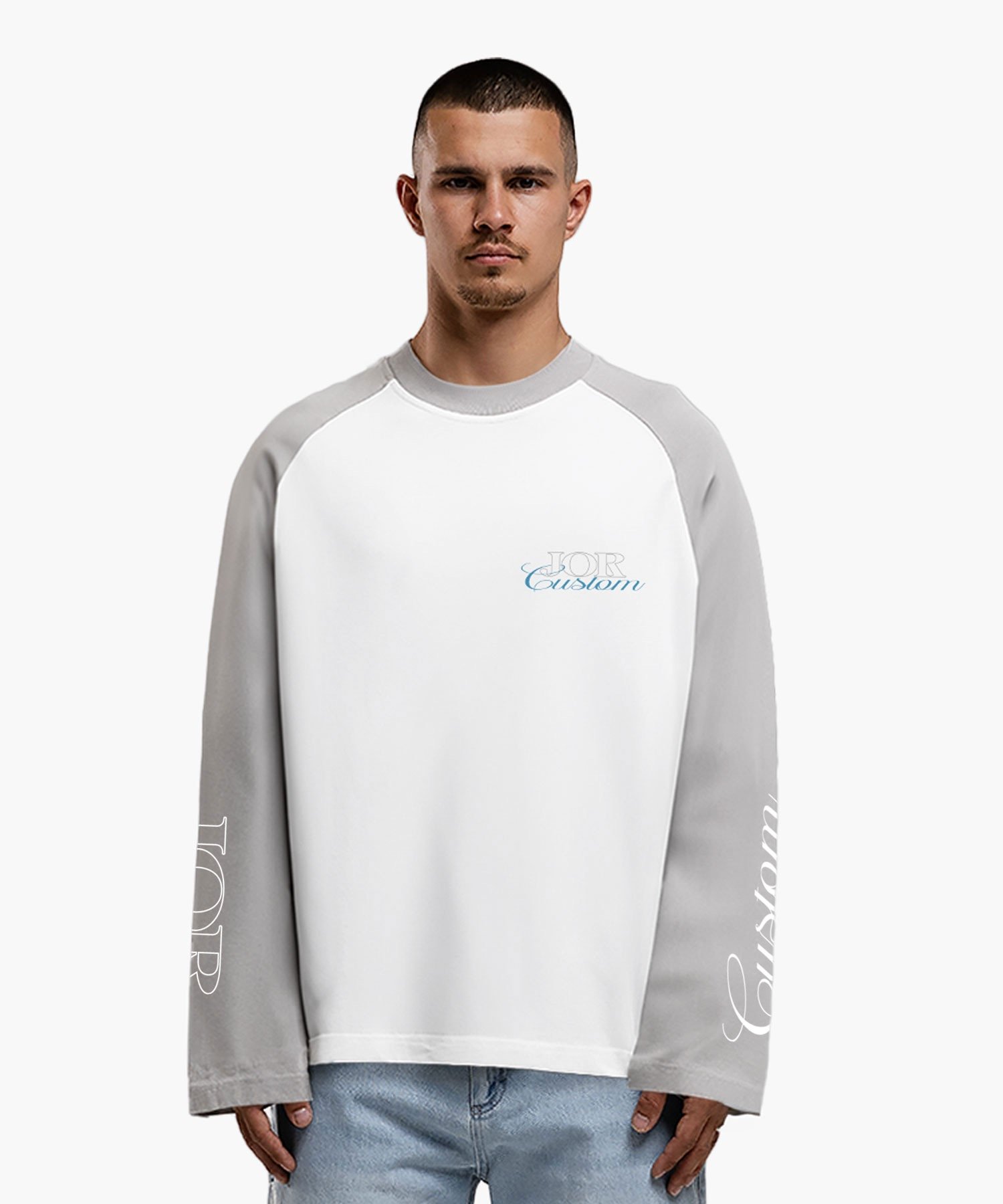 JORCUSTOM RAGLAN LONGSLEEVE T-SHIRT WHITE-LIGHTGREY