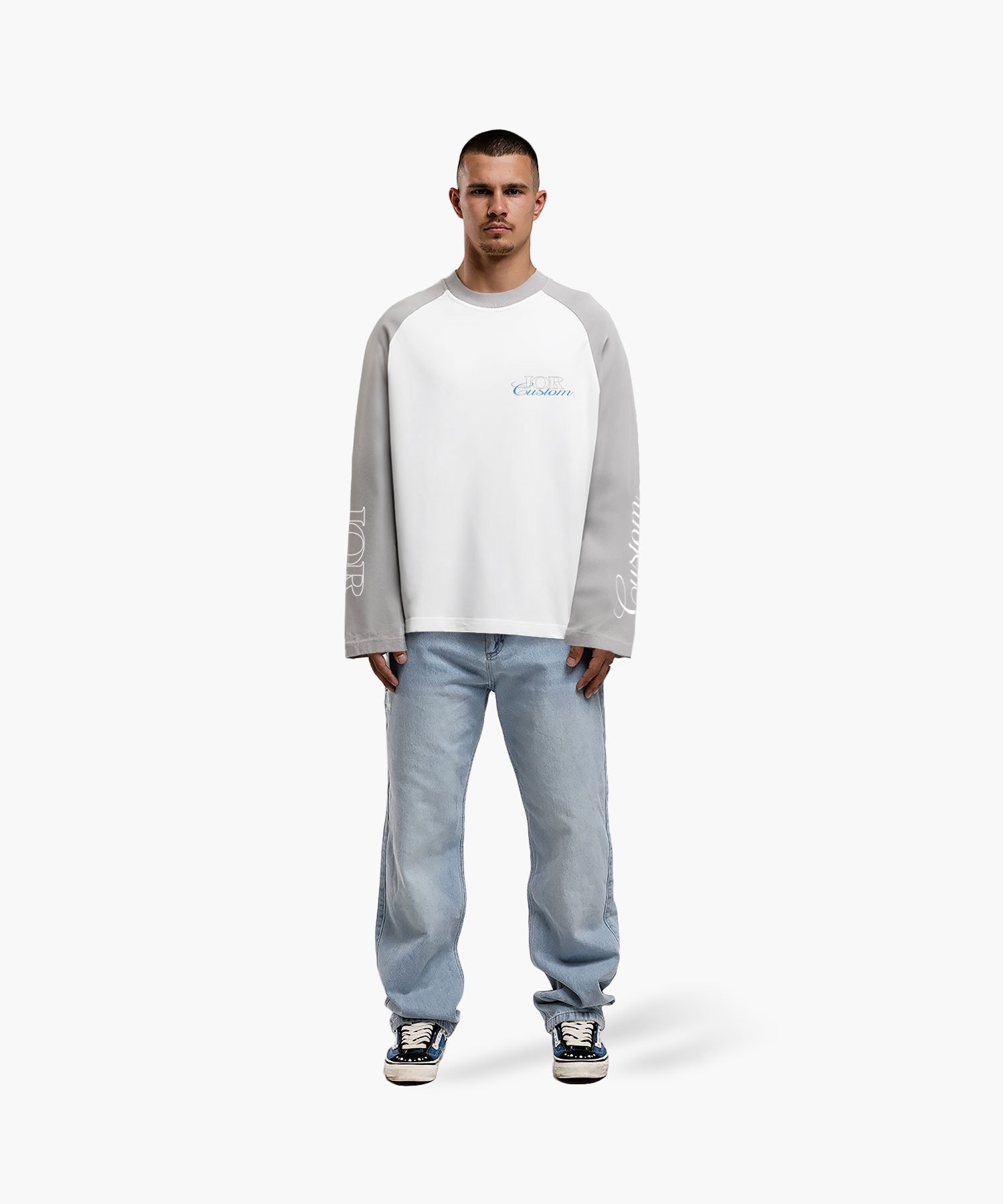 JORCUSTOM RAGLAN LONGSLEEVE T-SHIRT WHITE-LIGHTGREY