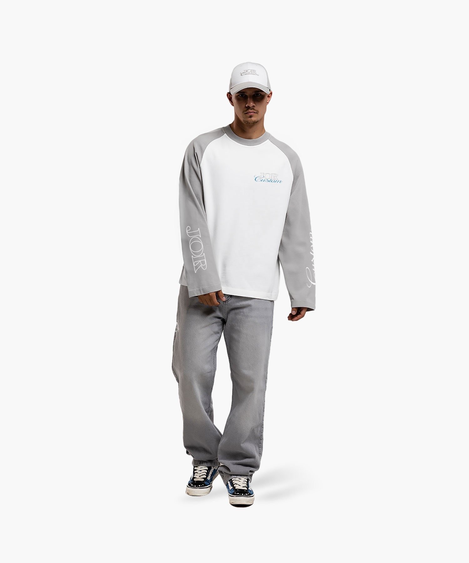 JORCUSTOM RAGLAN LONGSLEEVE T-SHIRT WHITE-LIGHTGREY