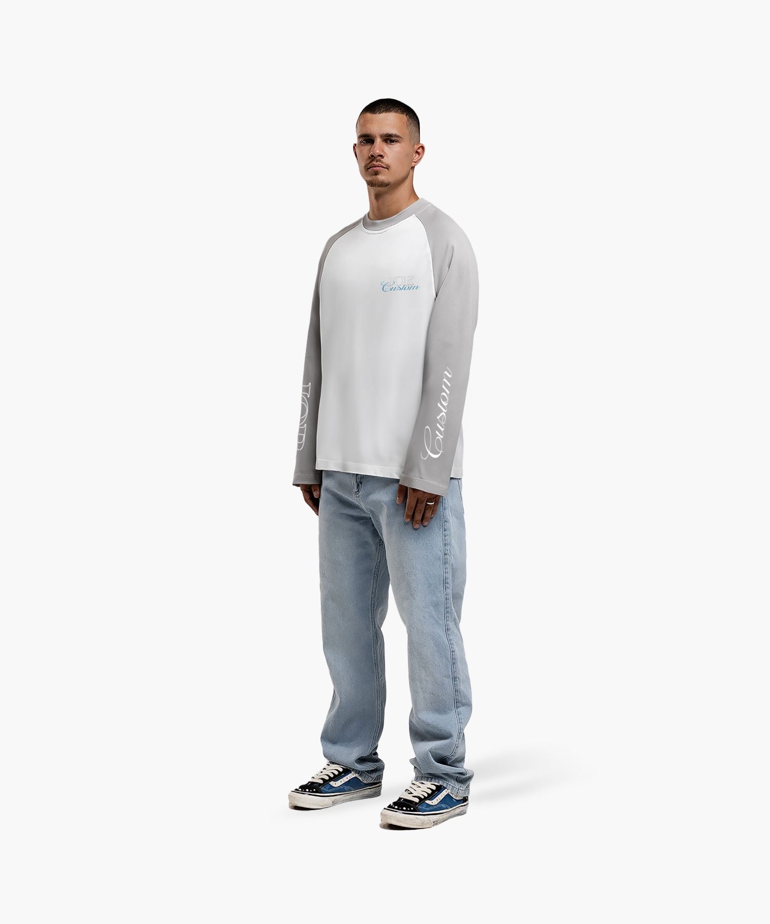 JORCUSTOM RAGLAN LONGSLEEVE T-SHIRT WHITE-LIGHTGREY