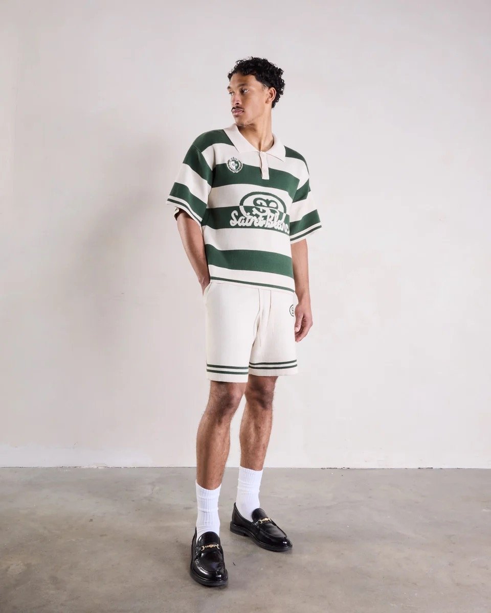 SAINT BLANC KNITTED CREST POLO SHORT GREEN / OFF WHITE