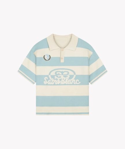 SAINT BLANC KNITTED CREST POLO SHIRT BLUE/OFF WHITE