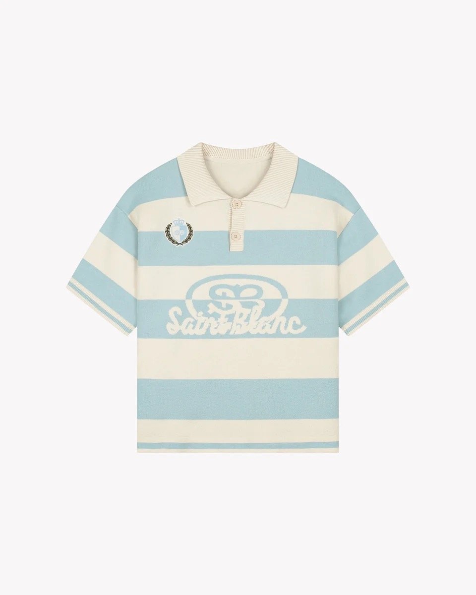 SAINT BLANC KNITTED CREST POLO SHIRT BLUE/OFF WHITE