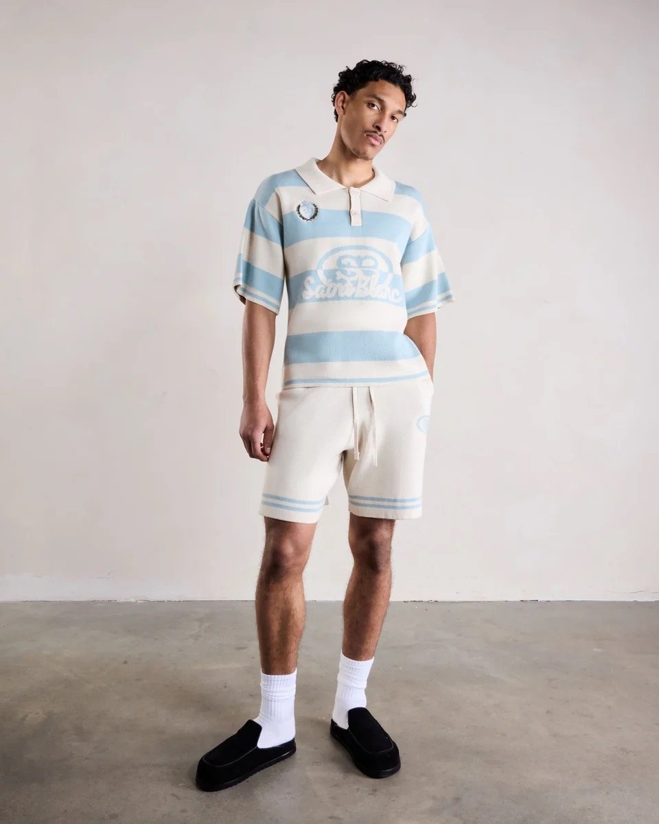SAINT BLANC KNITTED CREST POLO SHIRT BLUE/OFF WHITE