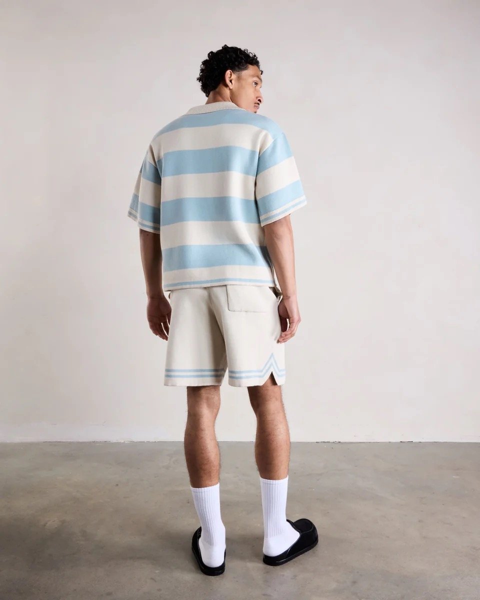 SAINT BLANC KNITTED CREST POLO SHIRT BLUE/OFF WHITE