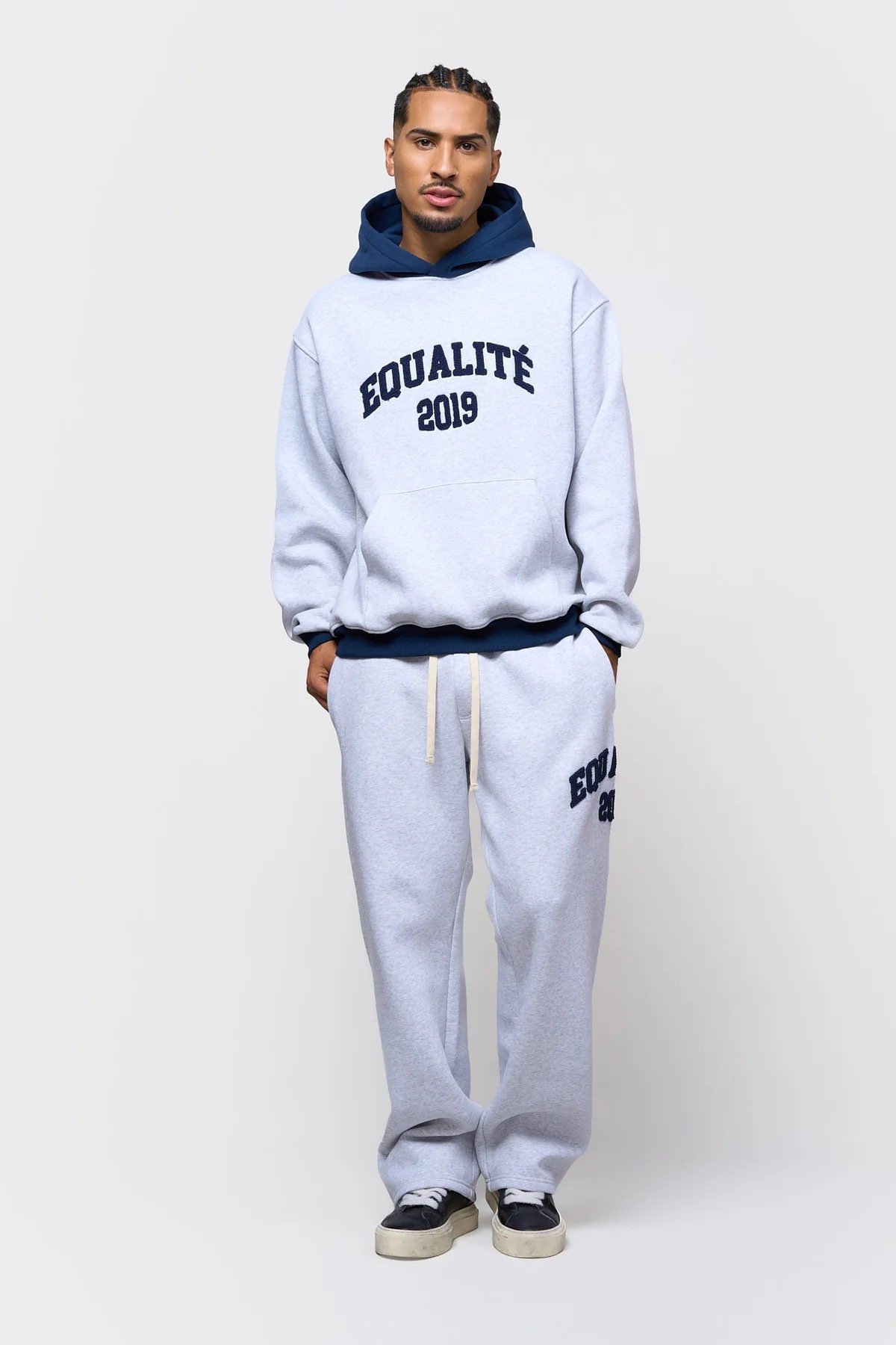 EQUALITÉ COLLECTIVE OVERSIZED HOODIE MELANGE GREY & NAVY