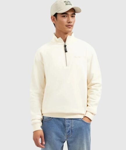Pure Path: EMBROIDERY HALF-ZIP SWEATER 25030311 ECRU