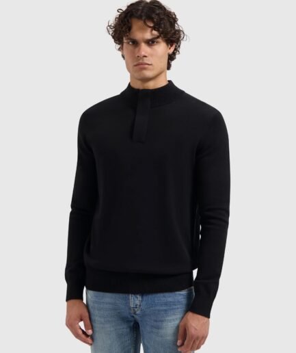 Pure Path: KNIT HIDDEN HALF-ZIP SWEATER 25030815 BLACK