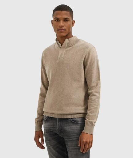 Pure Path: KNIT HIDDEN HALF-ZIP SWEATER 25030815 TAUPE