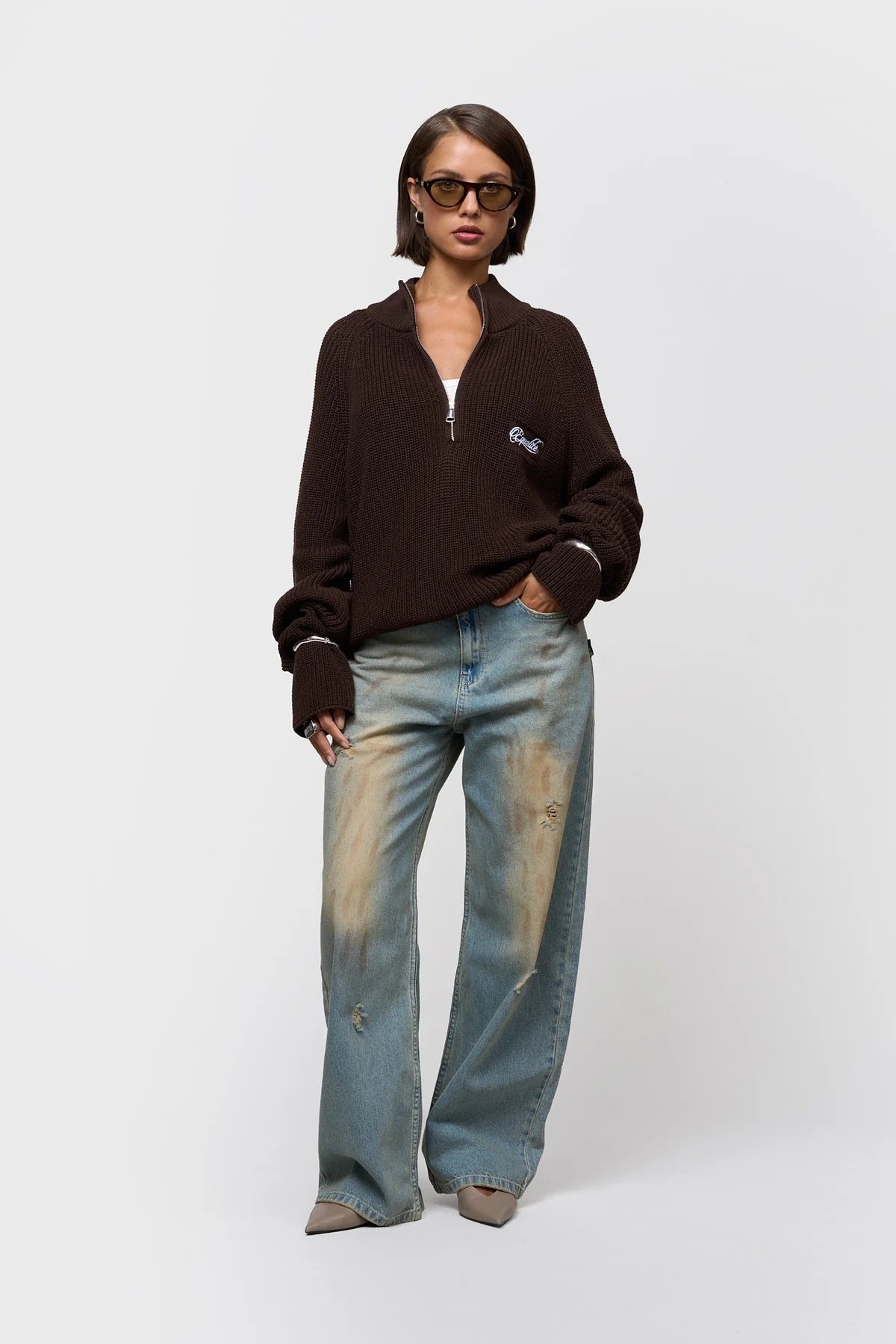 EQUALITÉ FUNNEL KNIT SWEATER BROWN