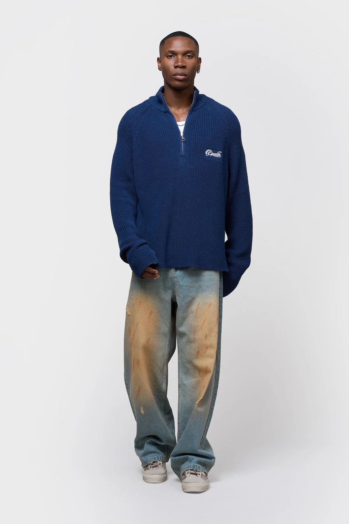 EQUALITÉ FUNNEL KNIT SWEATER NAVY