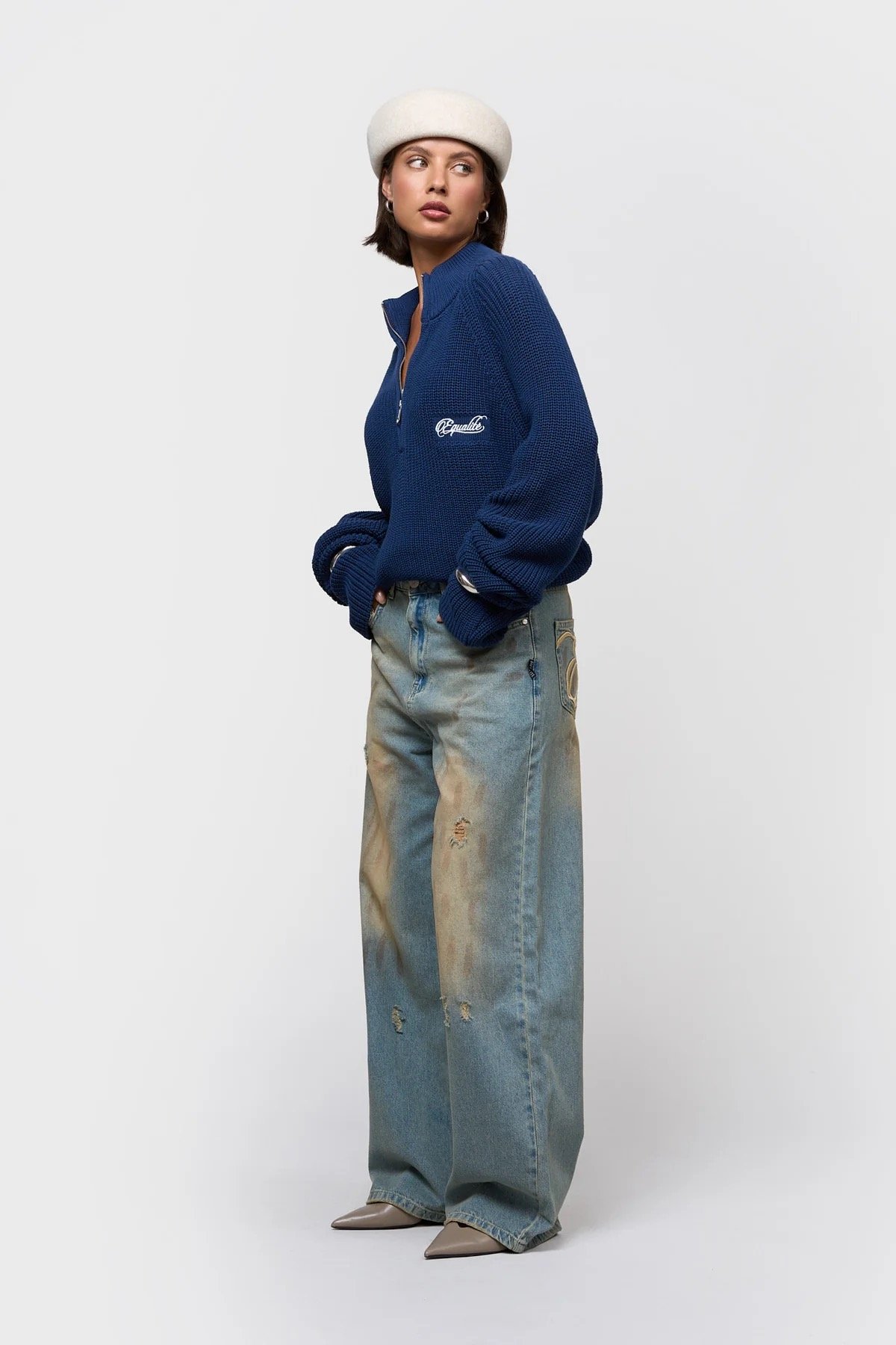 EQUALITÉ FUNNEL KNIT SWEATER NAVY