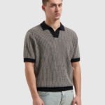 PURE PATH LADDER STITCH KNIT POLO 26010807 BLACK