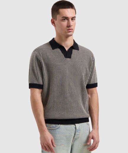 PURE PATH LADDER STITCH KNIT POLO 26010807 BLACK